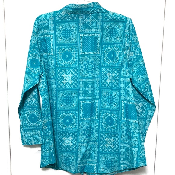 *Woman Within Teal Patchwork Bandana Pattern Long-Sleeve Button Down Top NWOT - Picture 3 of 8